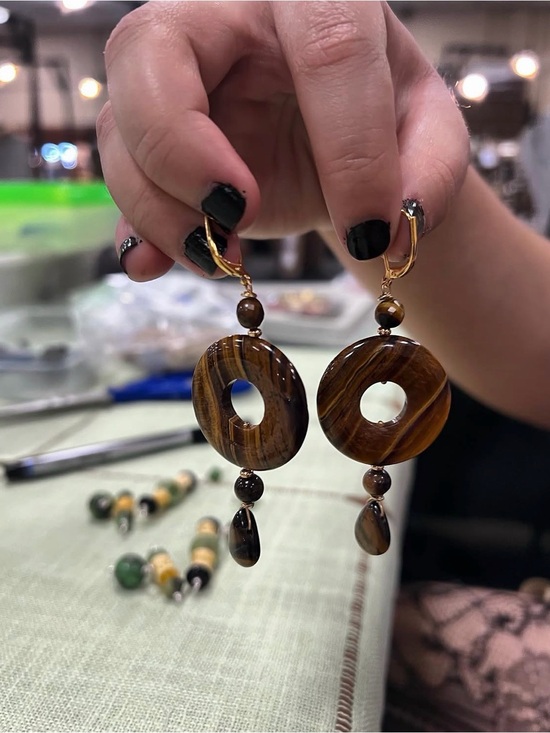 Native American Jewelry - Chunky Tigers Eye Drop earrings